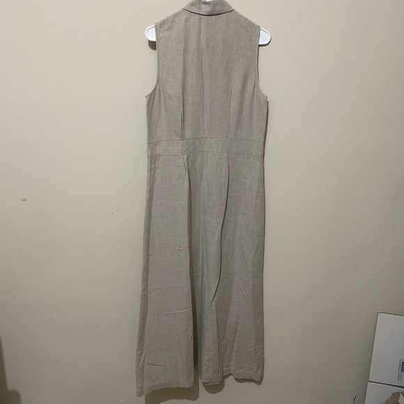 100% Linen Button Front Collar Sleeveless Maxi Dress Coastal Size 12 Clean Girl - Picture 5 of 6